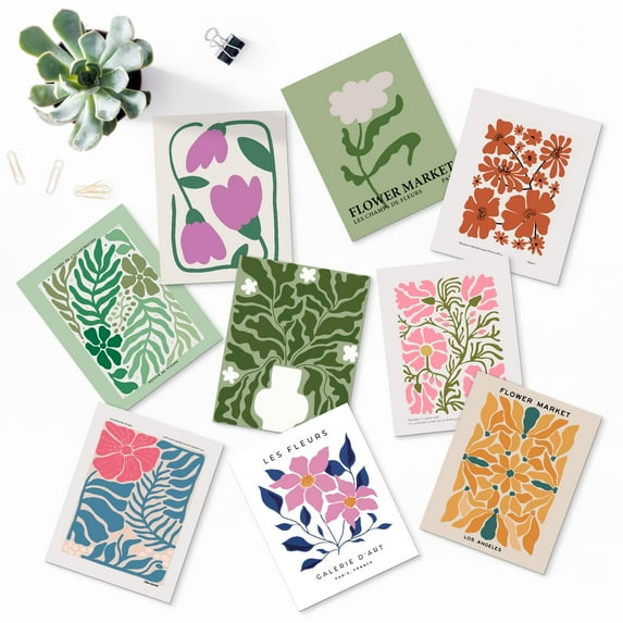 PixonSign Adhesive Canvas Print Wall Art Set - Colorful Vibrant Wildflowers Forest Plant Poster Art - Set of 9 Nature Wilderness Garden Floral Botanical Wall Décor for Living Room - 11"x14"