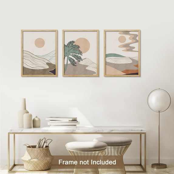PixonSign Adhesive Canvas Print Wall Art Set - Dunes Abstract Desert Landscape Poster Art - Set of 3 Nature Wilderness Vintage Wall Décor for Living Room, Bedroom, Office - 12"x16"
