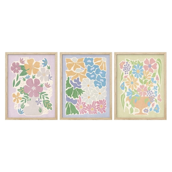 PixonSign Adhesive Canvas Print Wall Art Set - Floral Botanical Forest Flower Nature Wilderness Colorful Poster Art - Set of 3 Boho Wildflower Prints Wall Décor for Living Room - 12"x16"x3 Unframed