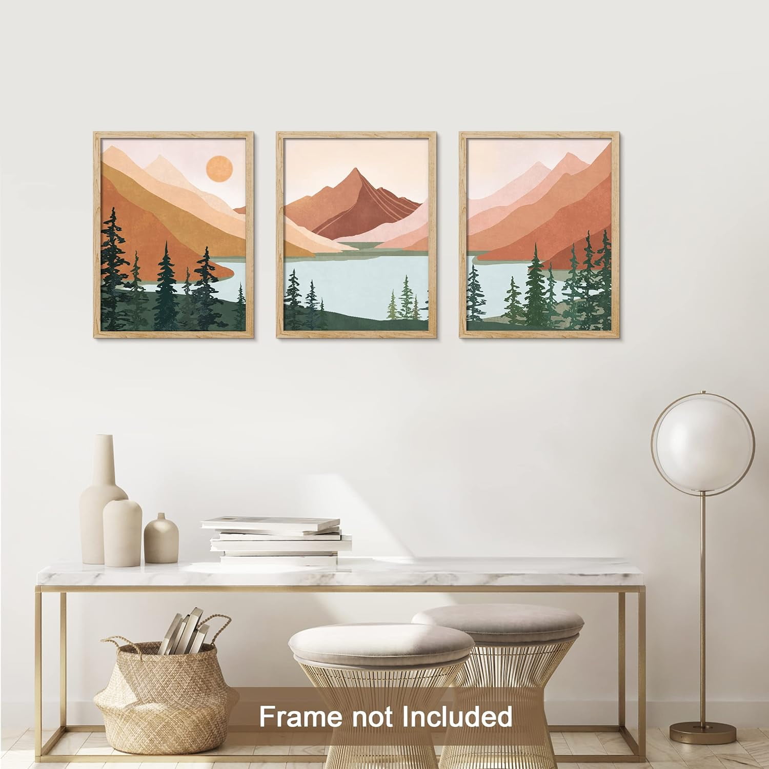 PixonSign Adhesive Canvas Print Wall Art Set - Geometric Mountain ...