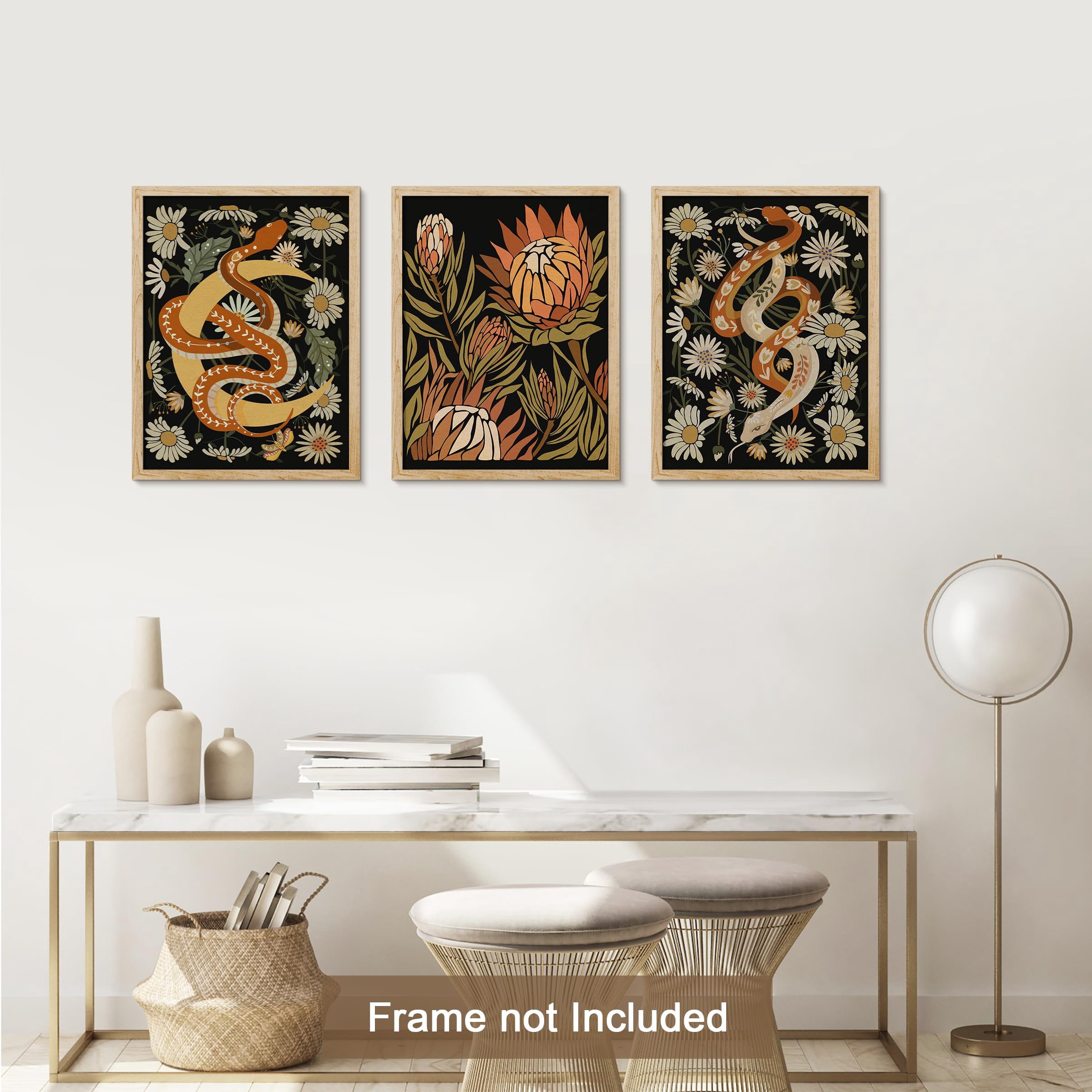 PixonSign Adhesive Canvas Print Wall Art Set - Golden Snake & Protea ...