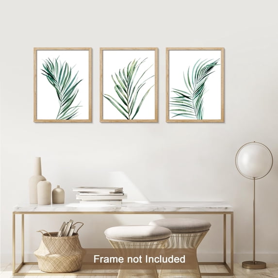 PixonSign Adhesive Canvas Print Wall Art Set - Green Tropical Jungle Palm Leaf Poster Art - Set of 3 Botanical Forest Plants Prints Wall Décor Minimal Boho for Living Room - 8"x10"