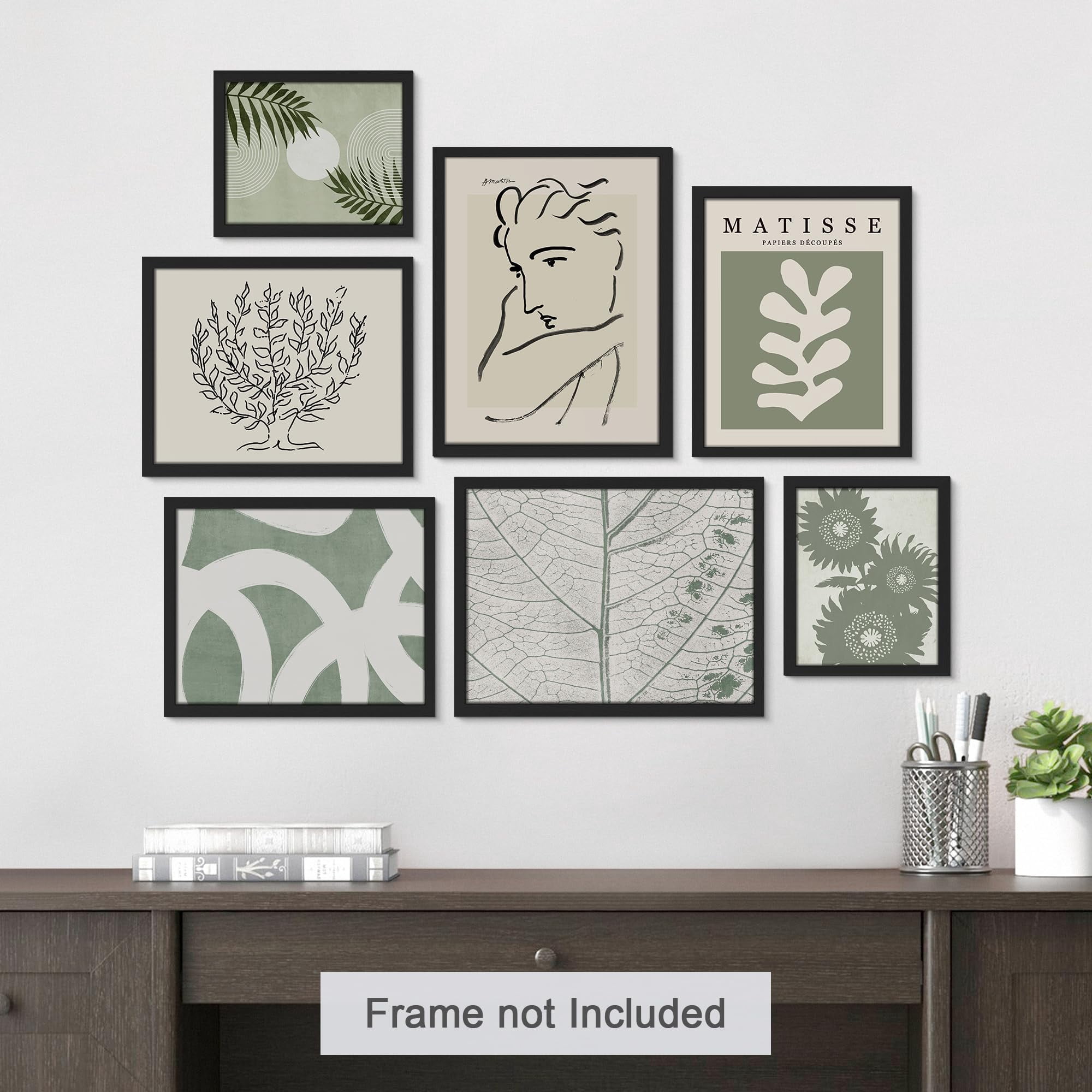 PixonSign Adhesive Canvas Print Wall Art Set - Green & White Matisse ...