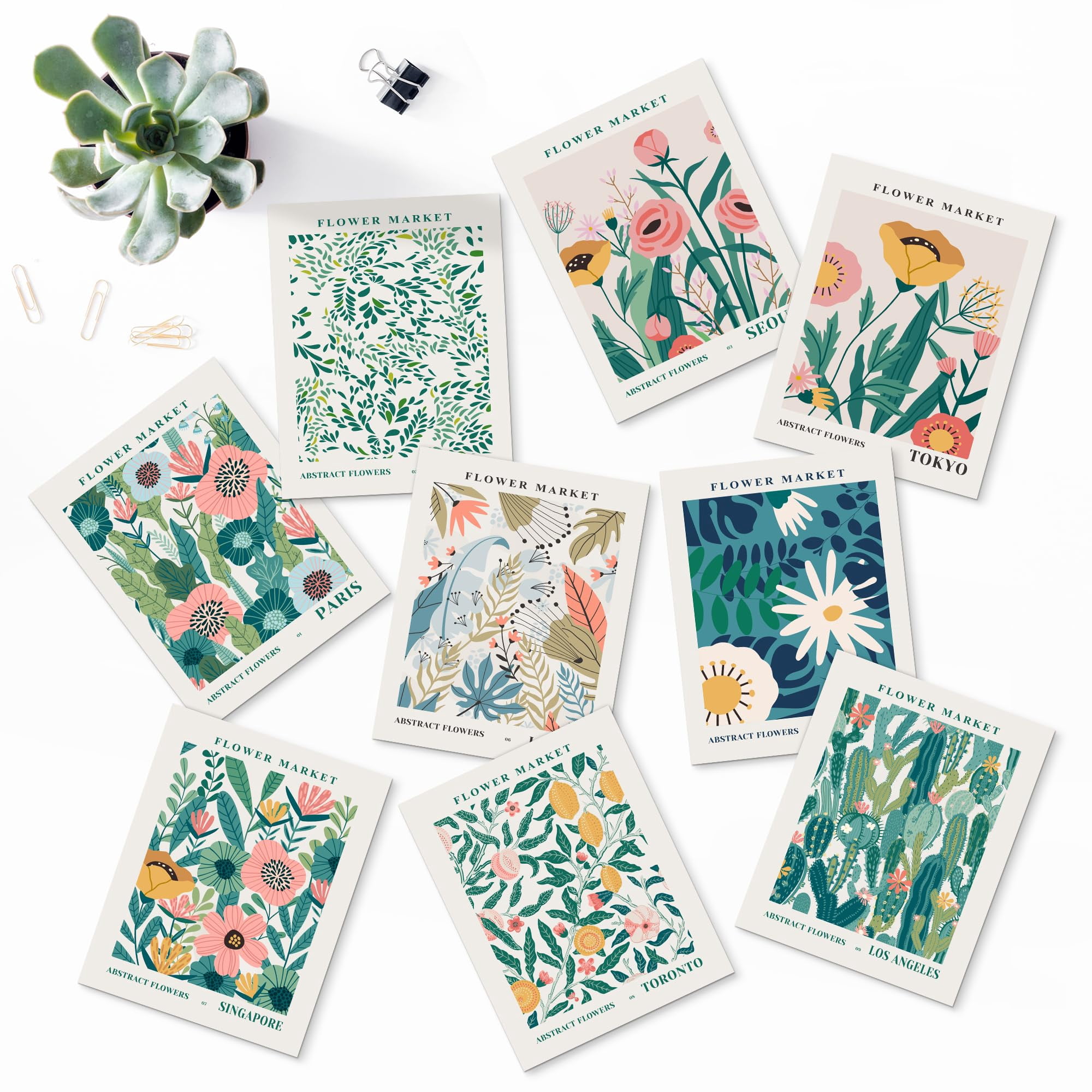 PixonSign Adhesive Canvas Print Wall Art Set - Market Abstract Floral ...