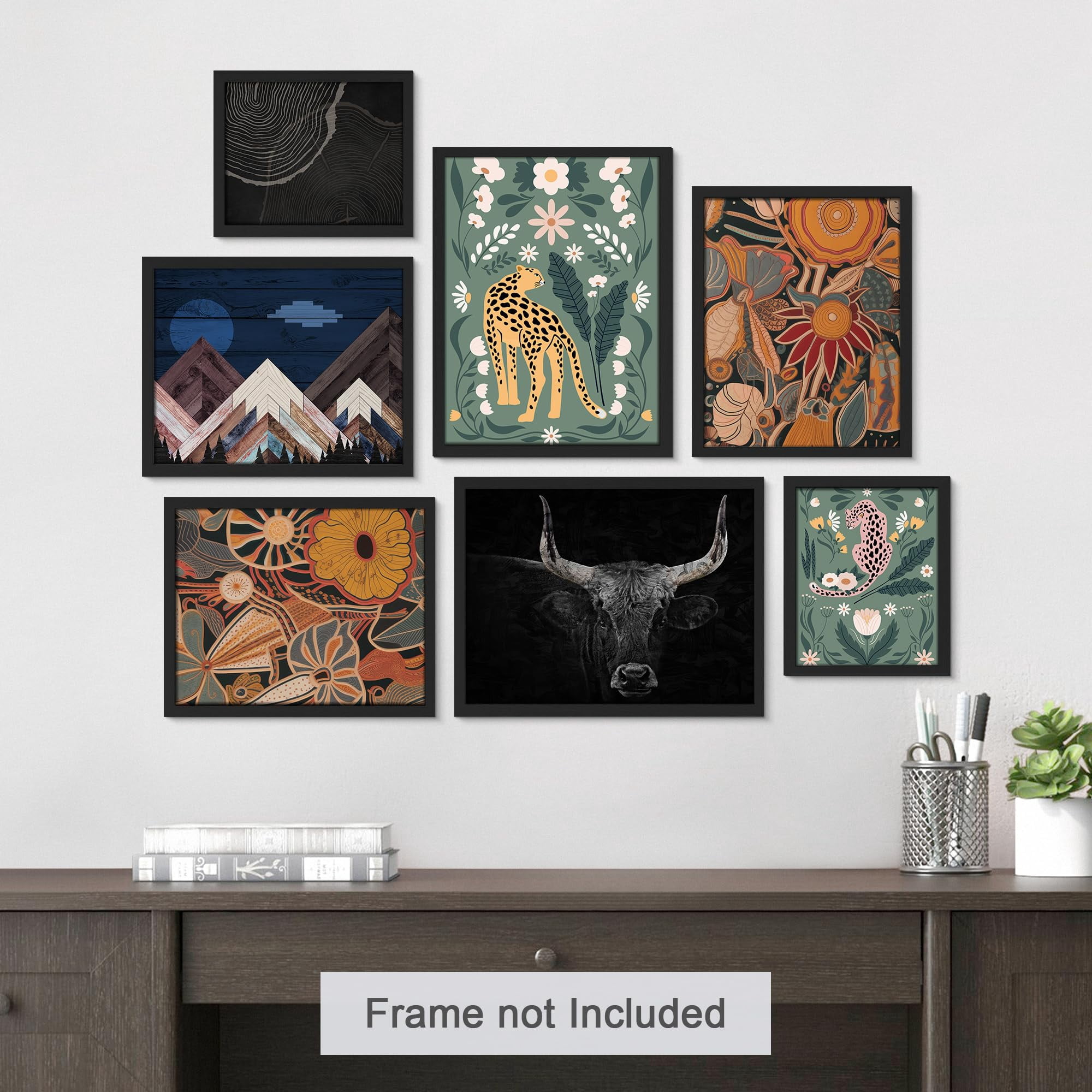 PixonSign Adhesive Canvas Print Wall Art Set - Mid-Century Mountain ...