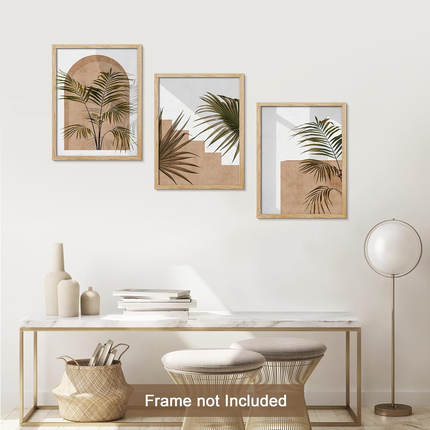 PixonSign Adhesive Canvas Print Wall Art Set - Mid-Century Palm Leaf ...