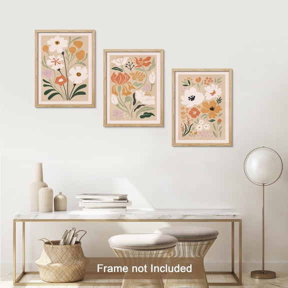 PixonSign Adhesive Canvas Print Wall Art Set - Minimal Boho Flowers Market Poster Art - Set of 3 Nature Wilderness Botanical Floral Wall Décor Colorful Warm for Living Room - 12"x16"x3 Unframed