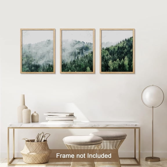 PixonSign Adhesive Canvas Print Wall Art Set - Mist Over Pine Tree Forest Mountain Art - Set of 3 Nature Wilderness Landscape Artwork Modern Art Rustic Wall Décor -12"x16"x3 Panels Unframed