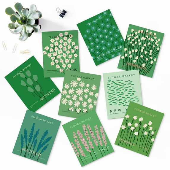 PixonSign Adhesive Canvas Print Wall Art Set - Multicolor Wildflowers in Green Poster Arts - Set of 9 Nature Wilderness Floral Botanical Vintage Wall Décor for Home Decoration - 8"x10"