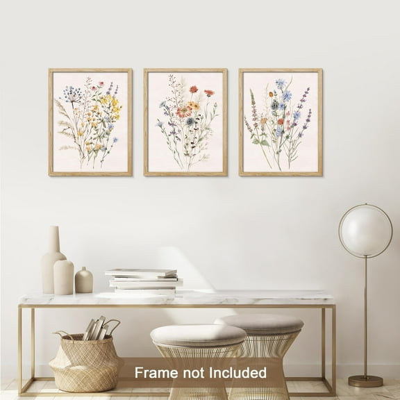 PixonSign Adhesive Canvas Print Wall Art Set - Multicolor Wildflowers Poster Art - Set of 3 Watercolor Nature Wilderness Floral Botanical Vintage Wall Décor for Living Room - 8"x10"