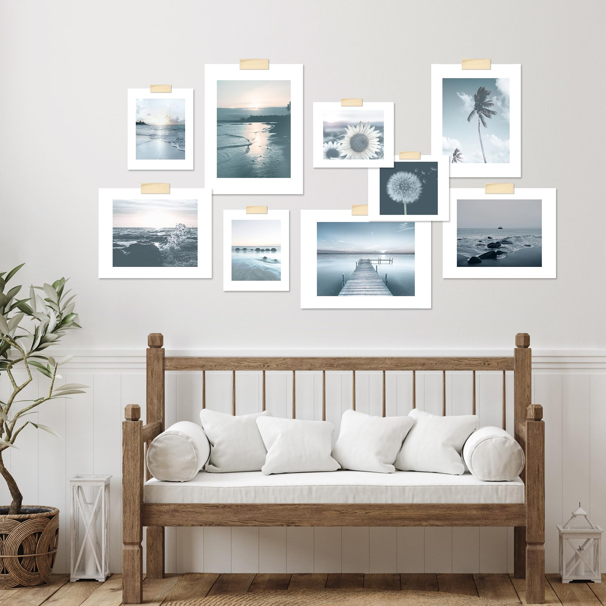 PixonSign Adhesive Canvas Print Wall Art Set - Ocean Beach & Botanical ...
