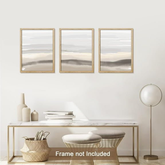 PixonSign Adhesive Canvas Print Wall Art Set - Pastel Watercolor Gray Paint Strokes Art - Set of 3 Pop Art Abstract Illustrations Print Minimalism Wall Décor - 12"x16"x3 Panels Unframed