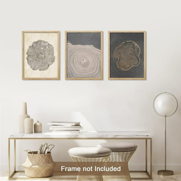 PixonSign Adhesive Canvas Print Wall Art Set - Pastel Wood Tree Ring Spirals Art - Set of 3 Nature Landscape Art Abstract Print Illustrations Minimalism Wall Décor - 12"x16"x3 Panels Unframed