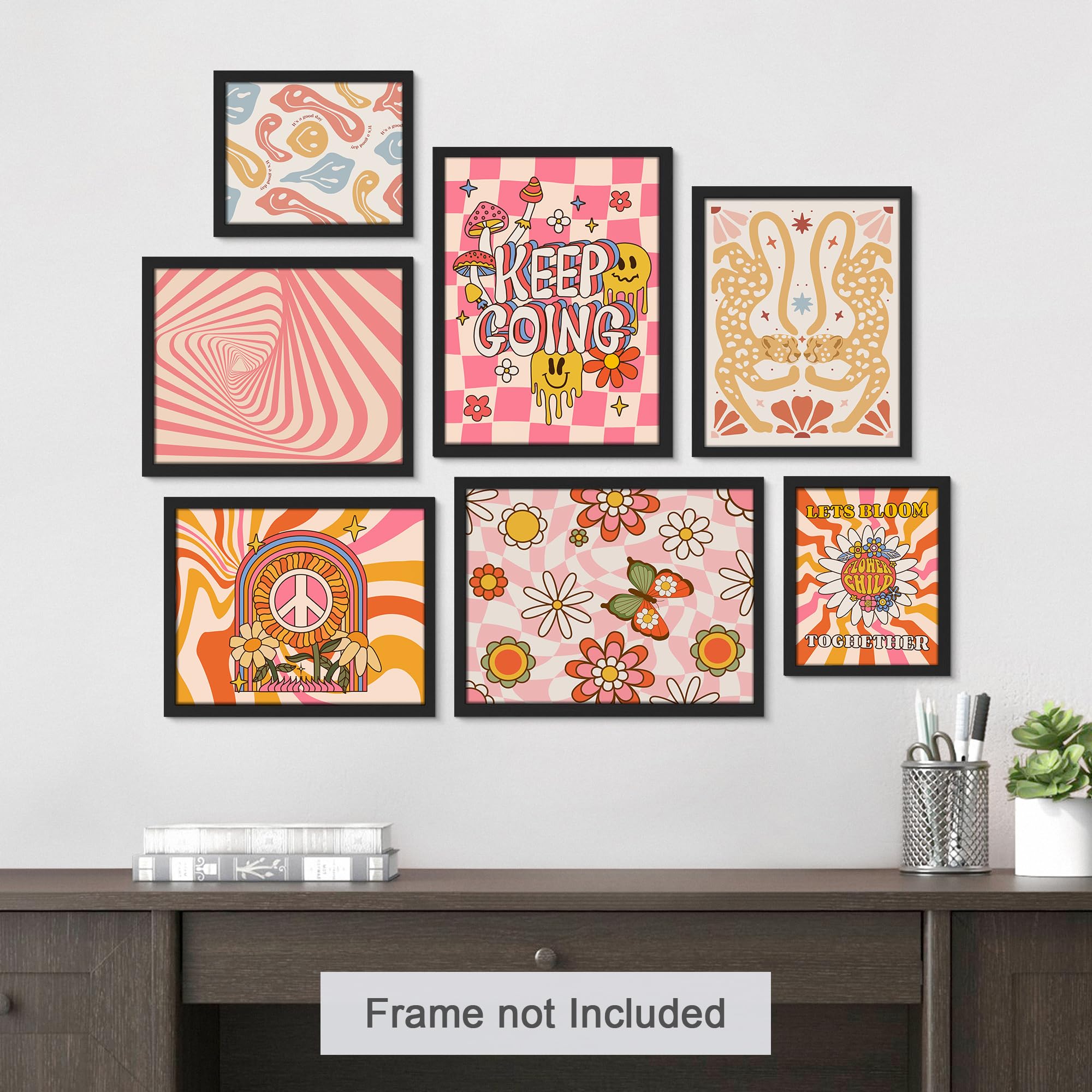 PixonSign Adhesive Canvas Print Wall Art Set - Pink Stripes Collage Pop ...