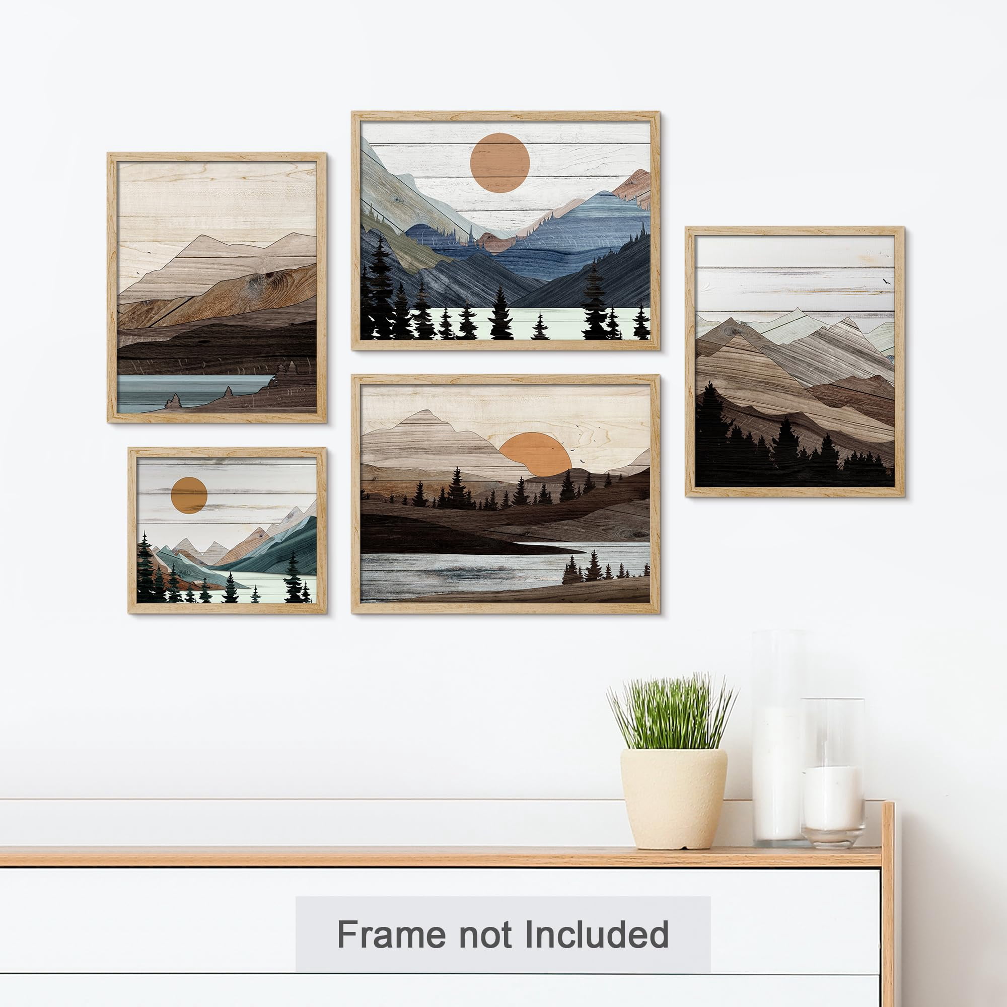 PixonSign Adhesive Canvas Print Wall Art Set - Retro Forest Mountain ...