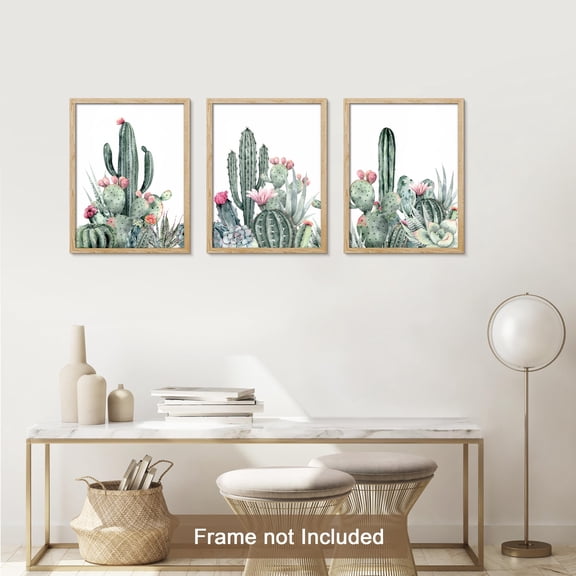 PixonSign Adhesive Canvas Print Wall Art Set - Rustic Blooming Pastel Flower Desert Cactus Posters - Set of 3 Colorful Pastel Nature Wilderness Botanical Wall Décor for Bedroom, Office - 8"x10"