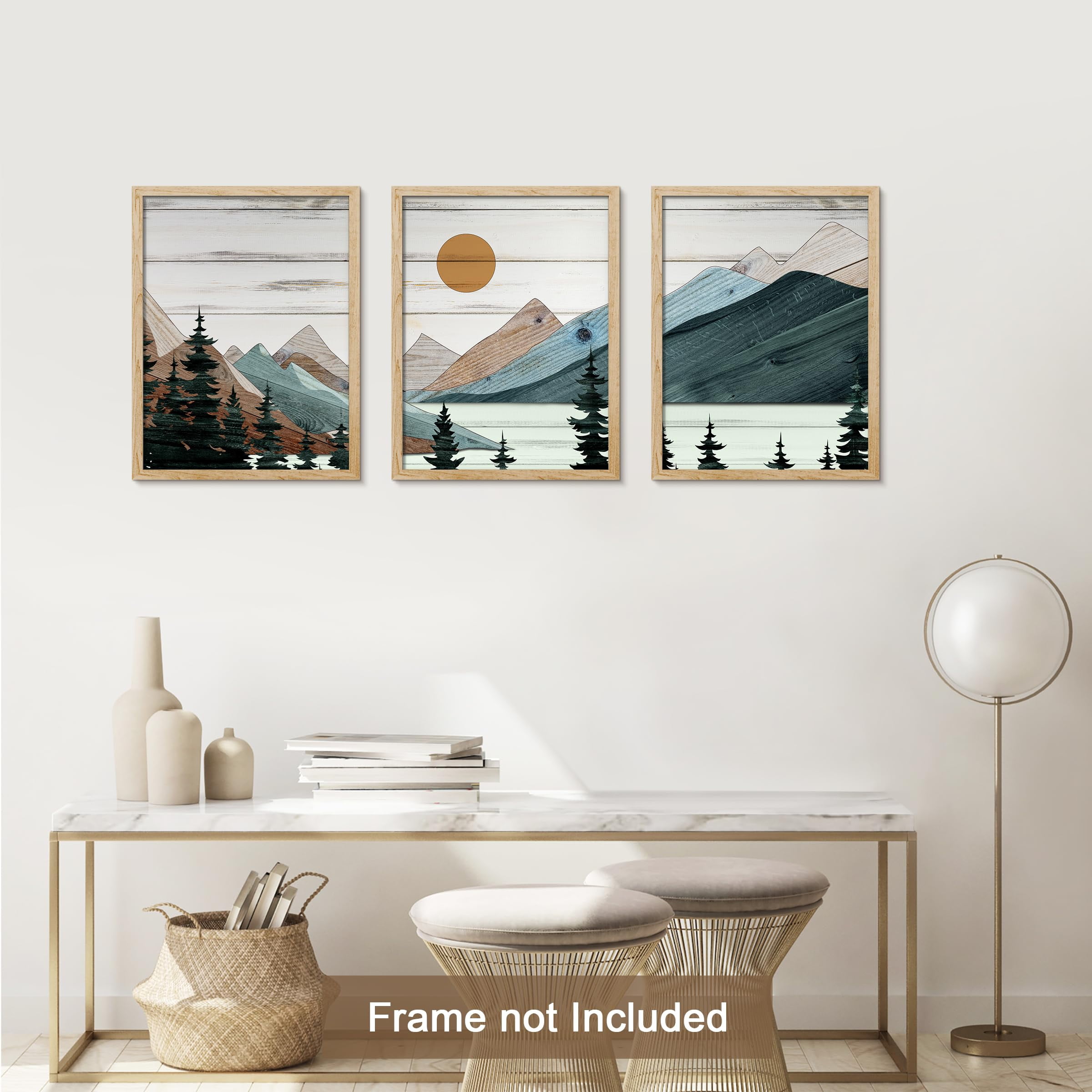 PixonSign Adhesive Canvas Print Wall Art Set - Rustic Wooden Mountain ...