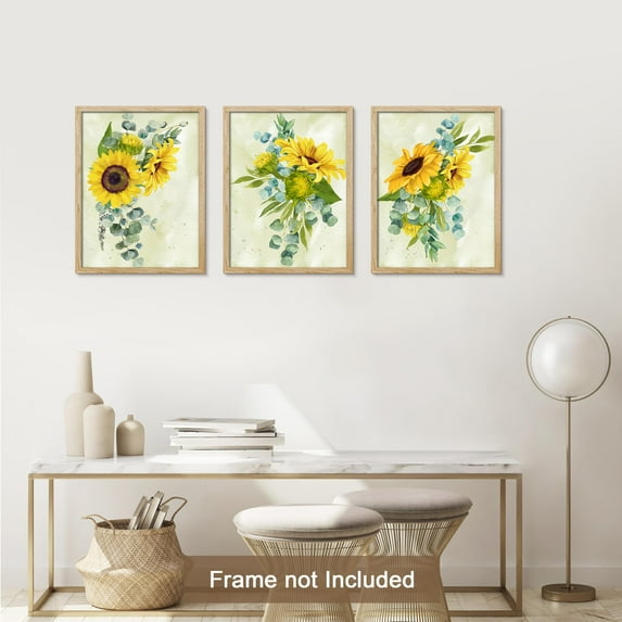 PixonSign Adhesive Canvas Print Wall Art Set - Trio Sunflower Zen Forest Plant Poster Art - Set of 3 Nature Wilderness Garden Floral Botanical Wall Décor for Living Room - 8"x10"