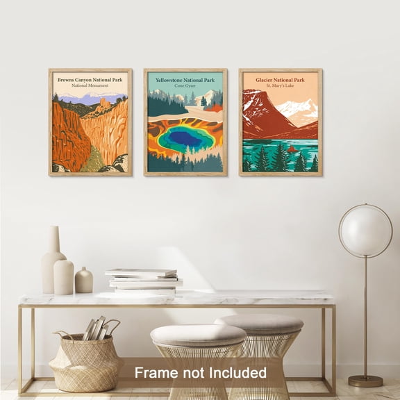PixonSign Adhesive Canvas Print Wall Art Set - United States National Parks Posters - Set of 3 Mid-Century Nature Wilderness Landscape Arts Vintage Wall Décor for Living Room - 12"x16"
