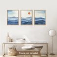 thumbnail image 1 of PixonSign Adhesive Canvas Print Wall Art Set - Watercolor Blue Mountain Range & Red Sun Landscape Art - Set of 3 Nature Wilderness Wall Décor for Living Room, Bedroom - 12"x16"x3 Panels Unframed, 1 of 5