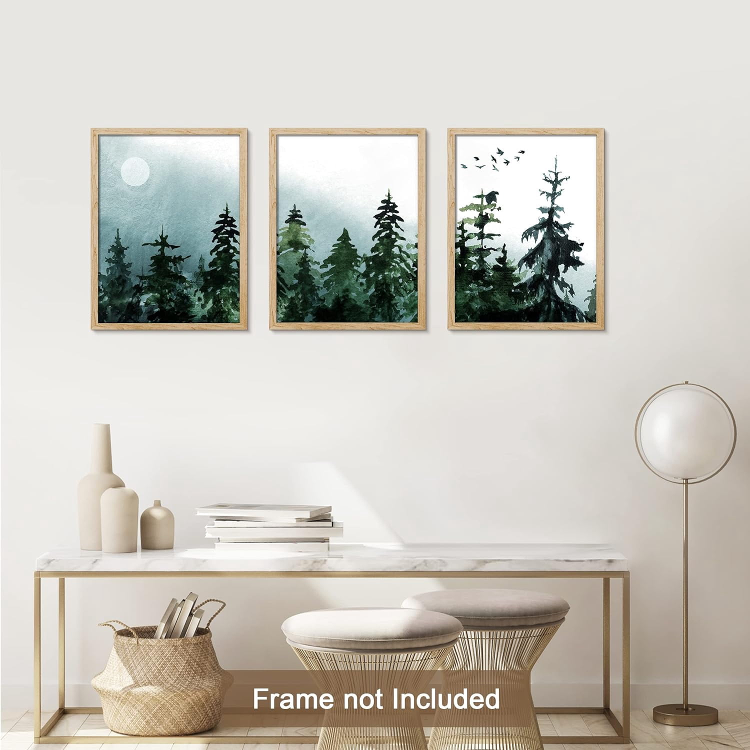 PixonSign Adhesive Canvas Print Wall Art Set - Watercolor Moon & Bird ...