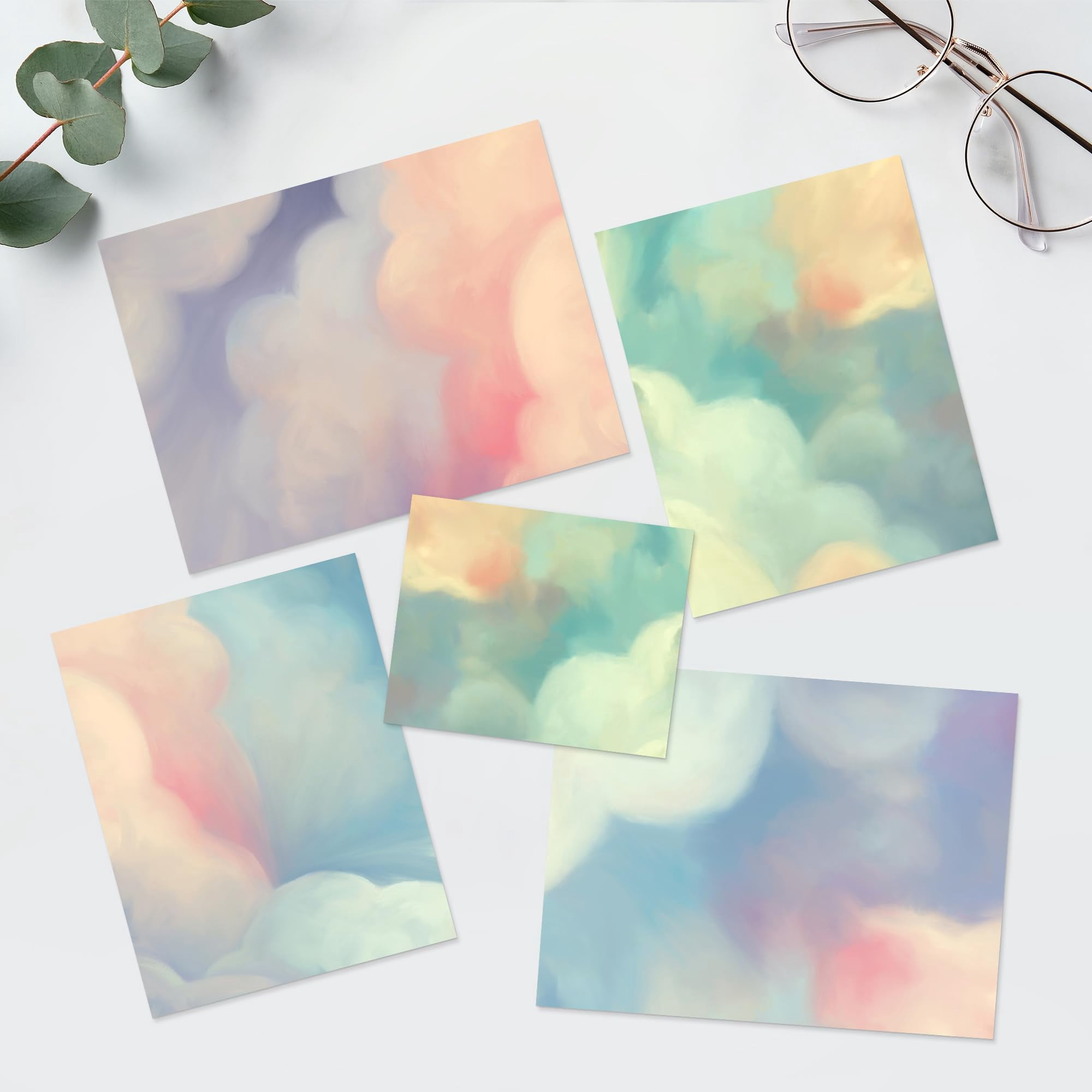 PixonSign Adhesive Canvas Print Wall Art Set - Watercolor Pastel Cotton ...