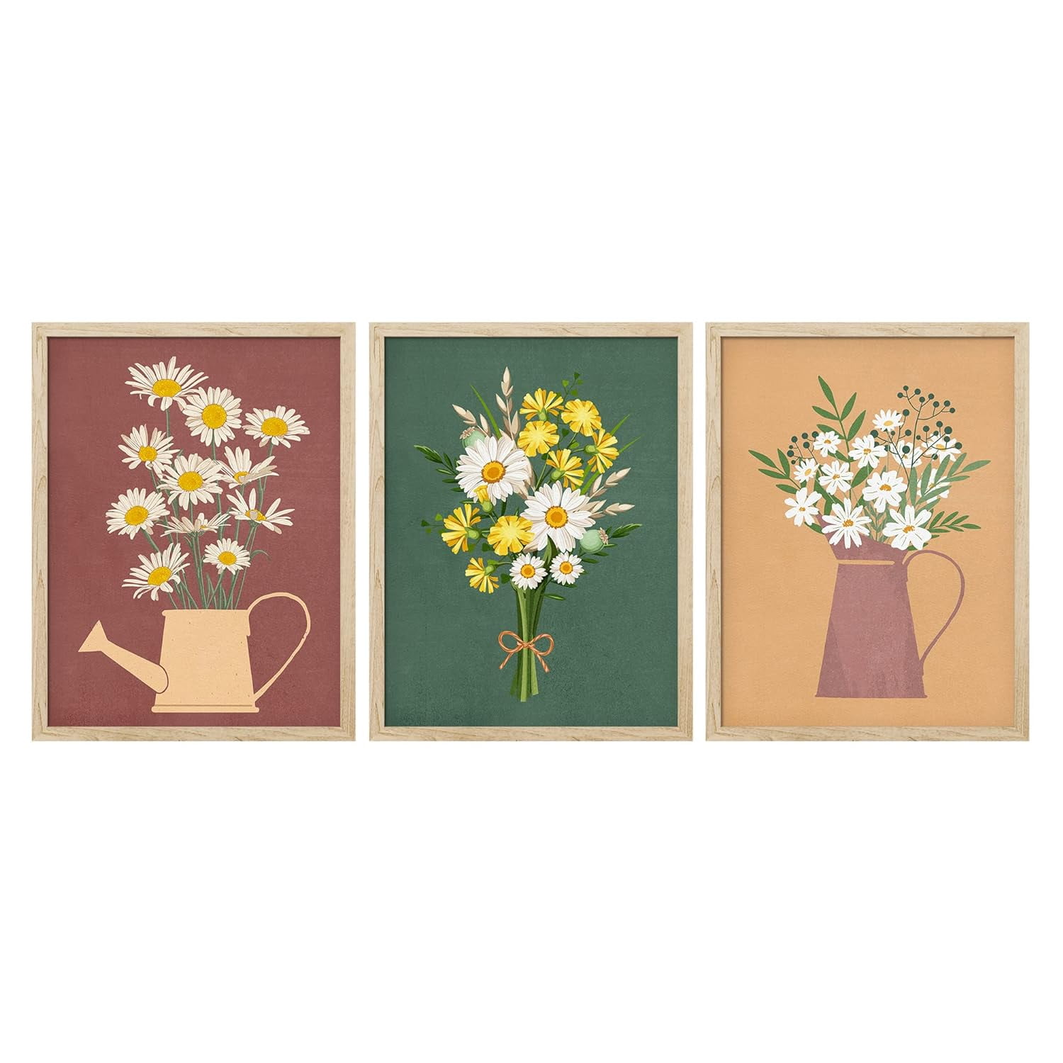 PixonSign Adhesive Canvas Print Wall Art Set - Watering Can White Daisy ...