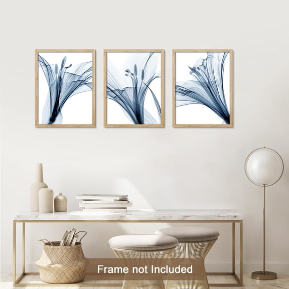 PixonSign Adhesive Canvas Print Wall Art Set - X-Ray Blue Duotone Flower Petal Botanical Posters - Set of 3 Nature Wilderness Floral Modern Arts Wall Décor for Living Room - 8"x10"