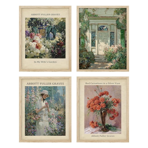 PixonSign Adhesive Posters Classic Retro Flower Plant Bouquet Wall Arts, Set of 4 Floral Botanical Renaissance Canvas Prints, Nature Wilderness Wall Décor for Home Decor - 8"x10"