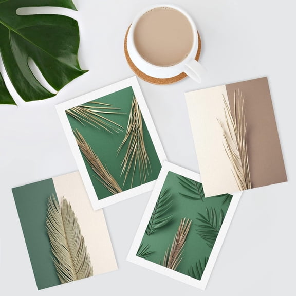 PixonSign Adhesive Wall Art Green Tropical Jungle Leaf Posters, Set of 4 Nature Wilderness Modern Art, Multicolor Scenic Minimalism Farmhouse Canvas Prints for Home Decor - 8"x10"