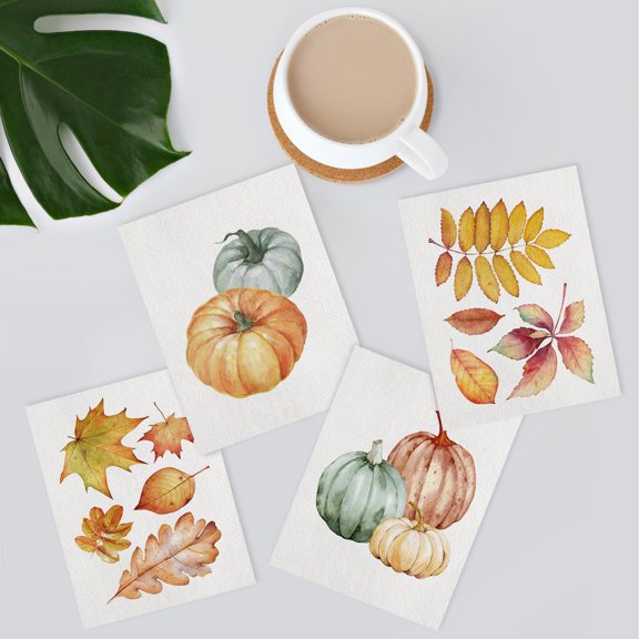 PixonSign Adhesive Wall Art Halloween Celebrations & Holidays Posters, Set of 4 Autumn Fall Leaves Pumpkin Farmhouse Illustrations Wall Decor, Canvas Prints for Home Decor - 8"x10"