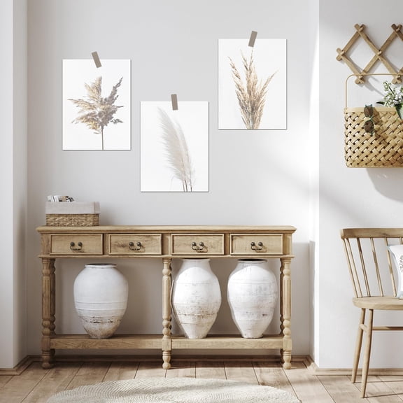 PixonSign Adhesive Wall Art Neutral Pampas Grass Modern Posters, Set of 3 Nature Wilderness Botanical Illustrations Wall Decor, Canvas Prints for Home Decor - 8"x10"
