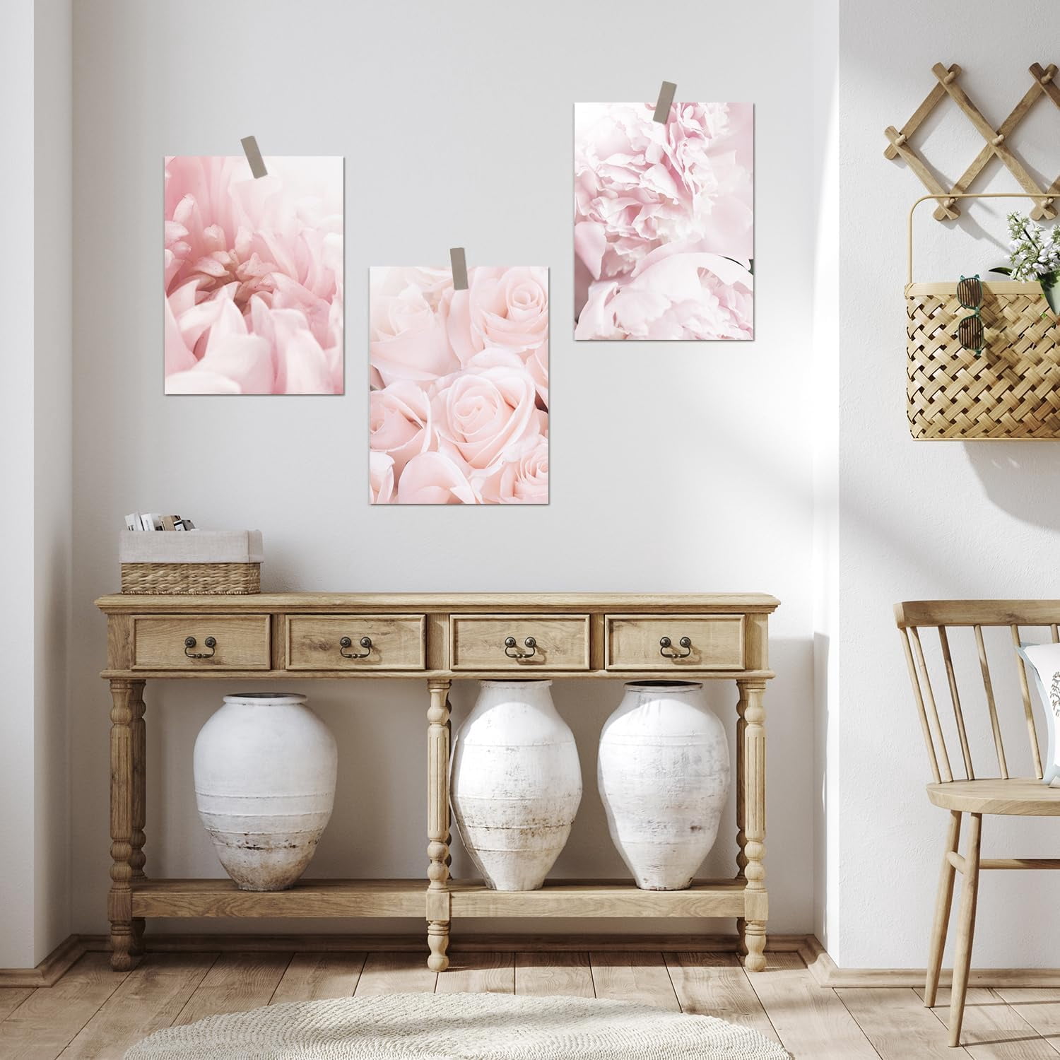 PixonSign Adhesive Wall Art Pink Roses Banquet Posters, Set of 3 Fresh ...