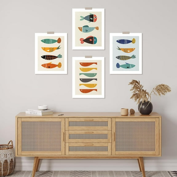 PixonSign Adhesive Wall Art Vintage Style Flowers Botanical Posters, Set of 4 Antique Countryside Floral Illustrations Wall Decor, Flowers Banquet Canvas Prints for Home Decor - 8"x10"