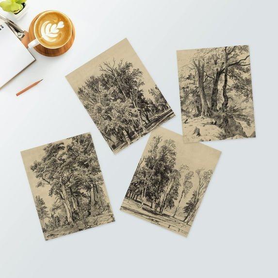 PixonSign Adhesive Wall Art Woodland Country Farmhouse Landscapes Posters, Set of 4 Classic Vintage Countryside Canvas Prints, Retro Master Artist Prints Wall Décor for Home Decor - 11"x14"