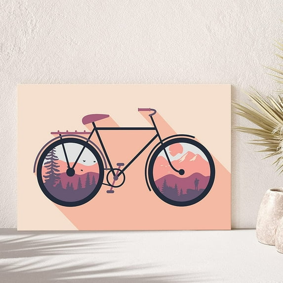 PixonSign Canvas Print Wall Art Bike with Forest Scene in Wheels Transportation Wilderness Illustrations Modern Art Contemporary Colorful Multicolor Ultra for Living Room, Bedroom, Office - 16x24