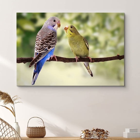PixonSign Canvas Print Wall Art Blue and Green Parakeets in Tree Animals Wilderness Photography Realism Contemporary Closeup Relax/Calm Multicolor Ultra for Living Room, Bedroom, Office - 12x18