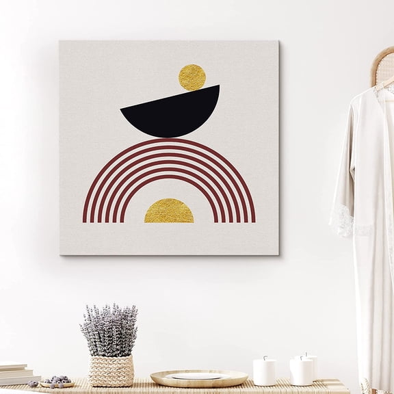 PixonSign Canvas Print Wall Art Circle and Semi-Circle Arrangement Geometric Shapes Illustrations Modern Art Alternative Relax/Calm Multicolor Warm for Living Room, Bedroom, Office - 12"x12"