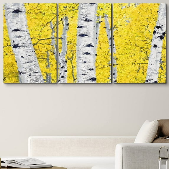 PixonSign Canvas Print Wall Art Cracked Paint Textured Yellow Forest Leaves Nature Wilderness Illustrations Modern Art Rustic Scenic Colorful Ultra for Living Room, Bedroom, Office - 24"x36"x3