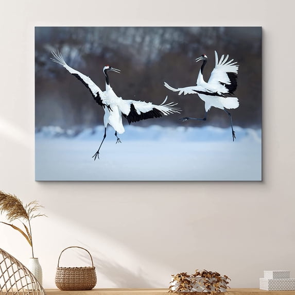 PixonSign Canvas Print Wall Art Cranes Fly Above The Snow Animals Wilderness Photography Realism Contemporary Closeup Relax/Calm Multicolor Ultra for Living Room, Bedroom, Office - 16x24