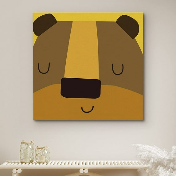 PixonSign Canvas Print Wall Art Cute Kids Sleeping Brown Bear Animals Wildlife Digital Art Modern Art Chic Portrait Colorful Multicolor Ultra for Living Room, Bedroom, Office - 24"x24"