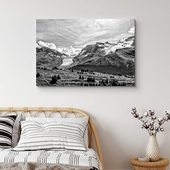 PixonSign Canvas Print Wall Art Dark Clouds Over Mountain & Lake Nature Wilderness Photography Realism Rustic Landscape Dramatic Grey Dark Black and White for Living Room, Bedroom, Office - 24"x36"