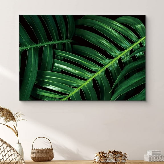 PixonSign Canvas Print Wall Art Dark Green Jungle Leaf Nature Wilderness Photography Realism Contemporary Closeup Relax/Calm Multicolor Ultra for Living Room, Bedroom, Office - 32x48