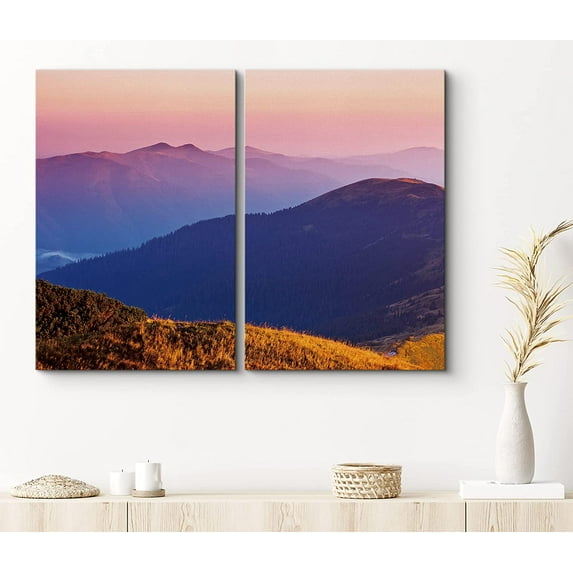 PixonSign Canvas Print Wall Art Divided Mountain Ranges at Sundown Nature Wilderness Photography Realism Contemporary Landscape Colorful Multicolor Ultra for Living Room, Bedroom, Office - 16"x24"x2