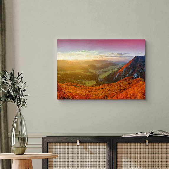 PixonSign Canvas Print Wall Art Extreme Contrast Red-Green Mountains & Hills Nature Wilderness Photography Realism Rustic Landscape Dramatic Multicolor Neon for Living Room, Bedroom, Office - 24"x36"