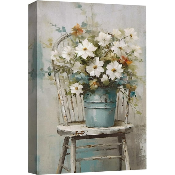 PixonSign Canvas Print Wall Art Fine Art Still Life White Daisy Flowers Nature Wilderness Illustrations Modern Art Botanical Floral Farmhouse/Country Relax/Calm/Cozy - 32"x48"