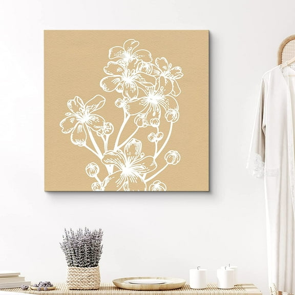 PixonSign Canvas Print Wall Art Flower Line Art Over Brown Background Botanical Wilderness Illustrations Modern Art Modern Colorful Multicolor Pastel for Living Room, Bedroom, Office - 24x24 inches