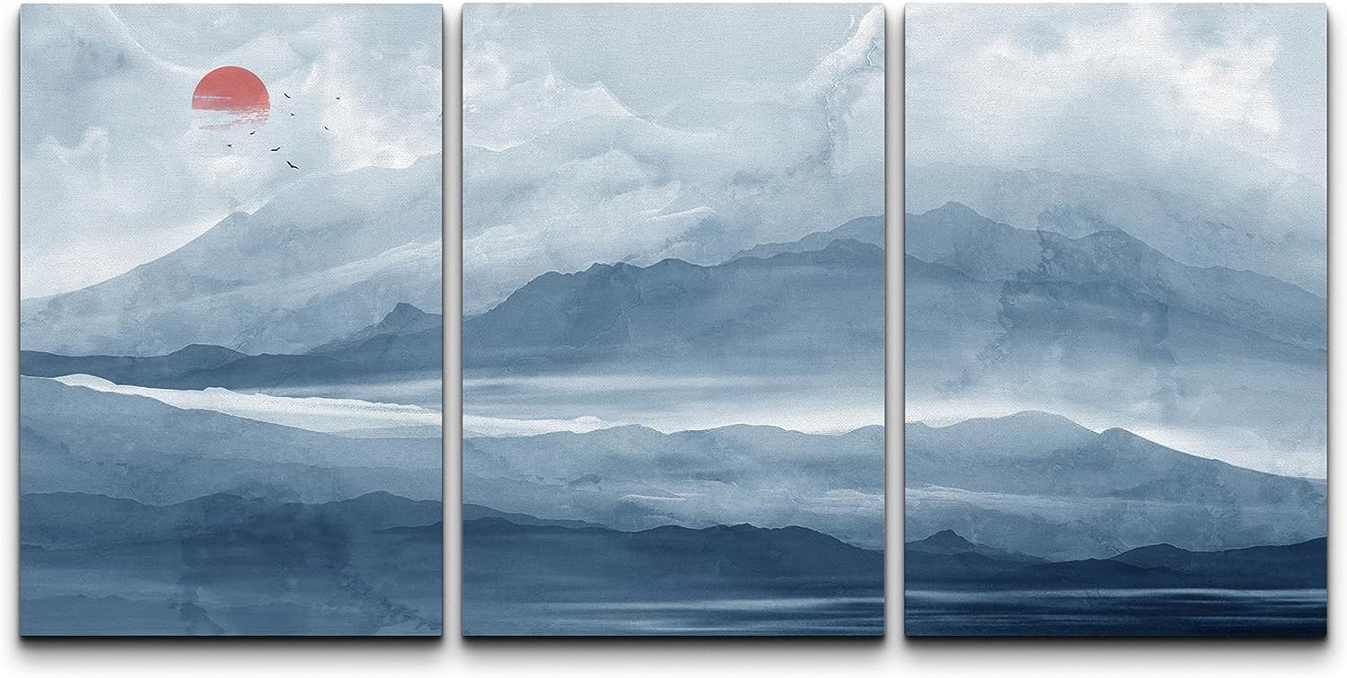 PixonSign Canvas Print Wall Art Geometric Blue Snowy Mountain Landscape ...