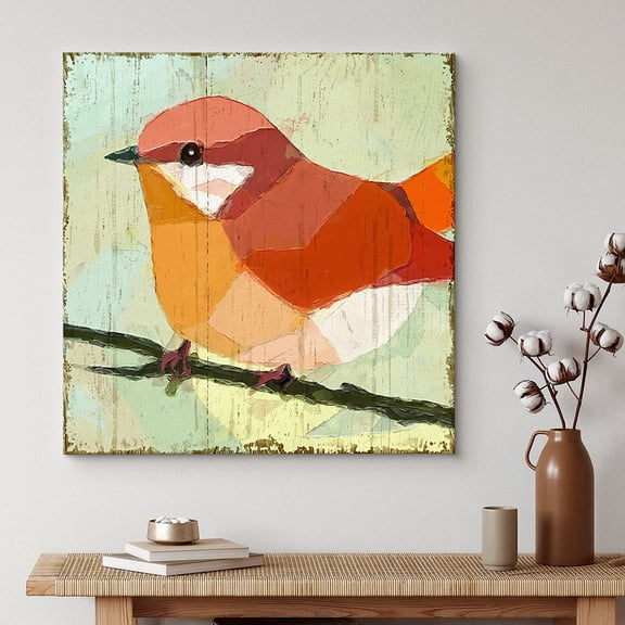 PixonSign Canvas Print Wall Art Geometric Style Red & Orange Flycatcher Birds Wildlife Illustrations Modern Art Rustic Closeup Colorful Multicolor Ultra for Living Room, Bedroom, Office - 24"x24"
