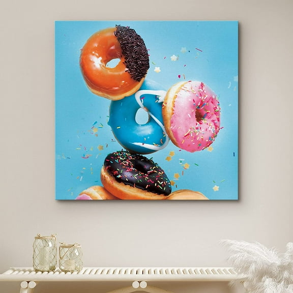 PixonSign Canvas Print Wall Art Glazed Donuts with Sprinkles Food Dessert Photography Realism Glam Colorful Multicolor Ultra for Living Room, Bedroom, Office - 12"x12"